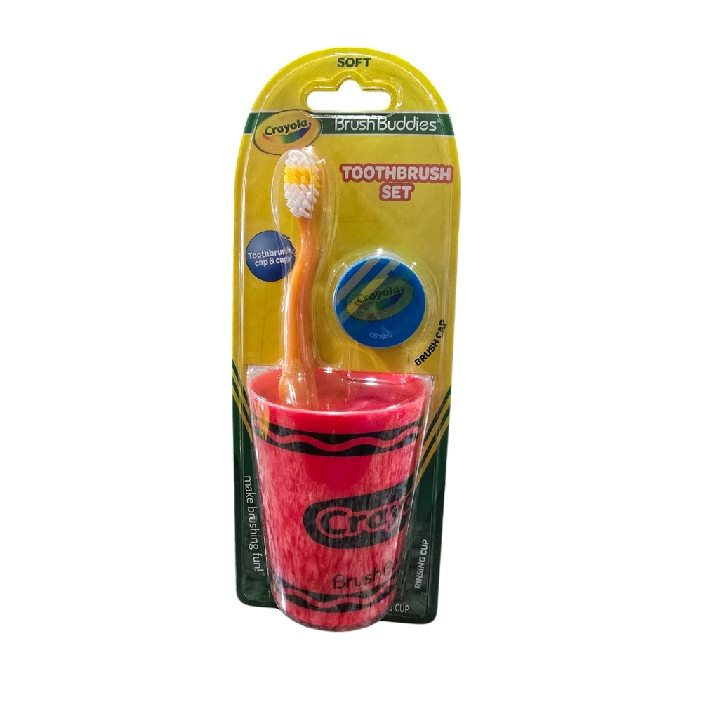 Crayola Toothbrush Set Brush Buddies Red Rinsing Cup  Brush And Cap